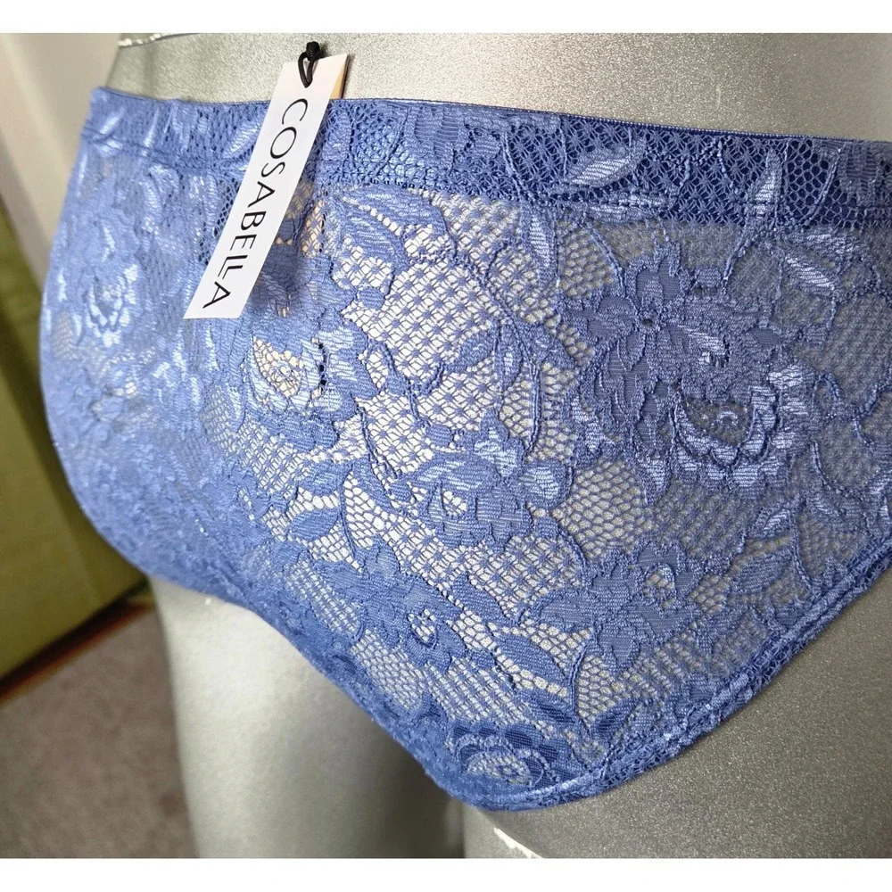 Cosabella Mens Never Say Never Lace Briefs Blue Low Rise‎ Italian Floral Lace M